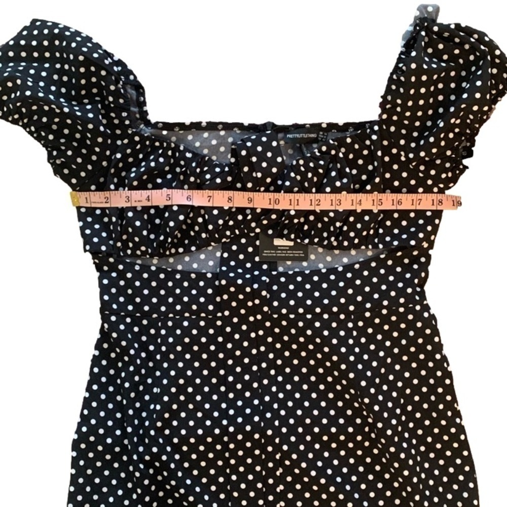 PrettyLittleThing Black White Polka Dot Dress Waist Cut Out Size 10 - Picture 14 of 16